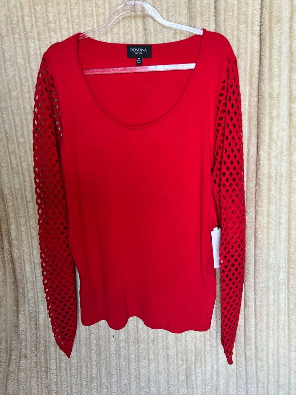Rondina Red Scoop Neck Sweater with Openwork Sleeves